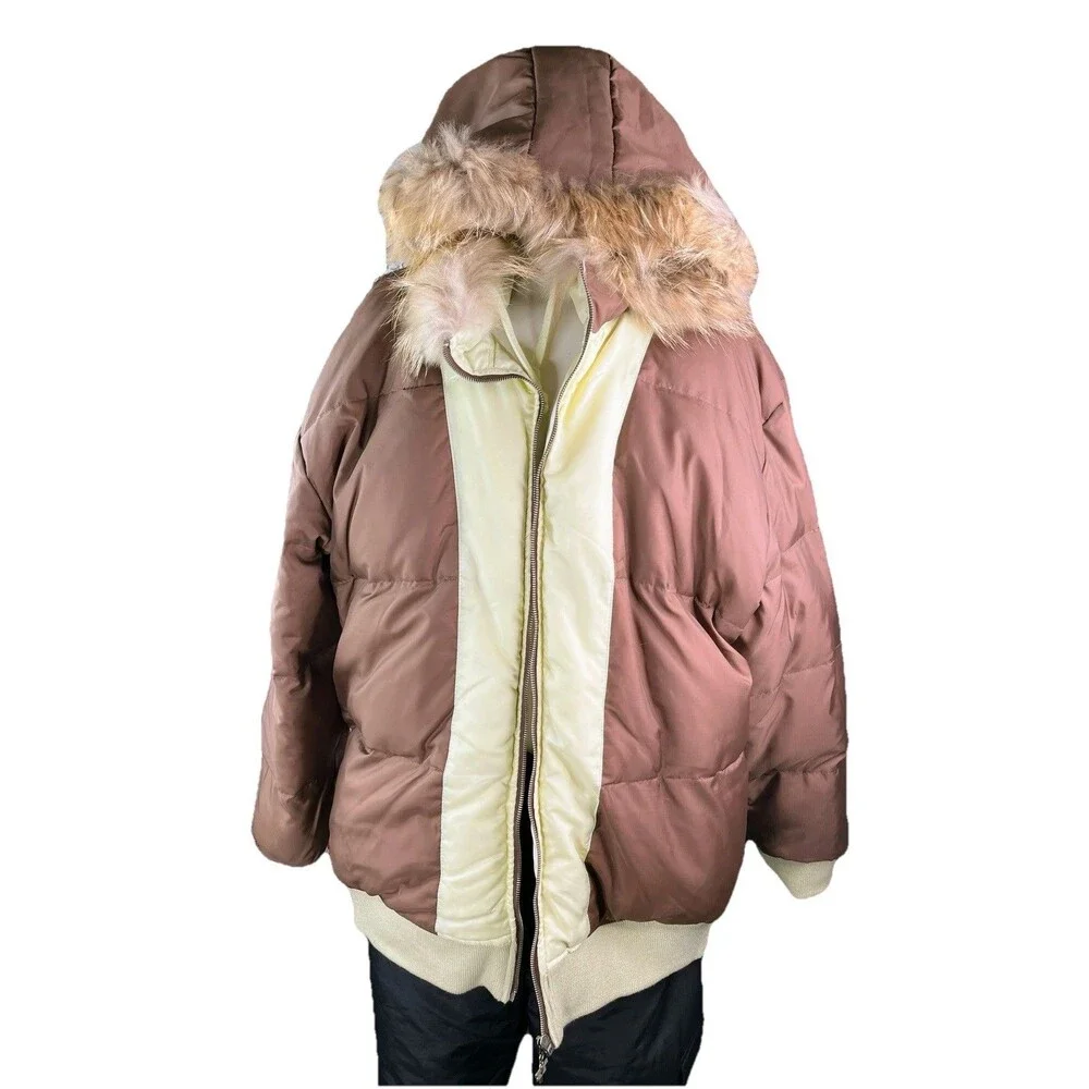 FIVE FOUR LA Down Feather Puffer Snow Ski Jacket Women Sz XXL Real Fur Trim